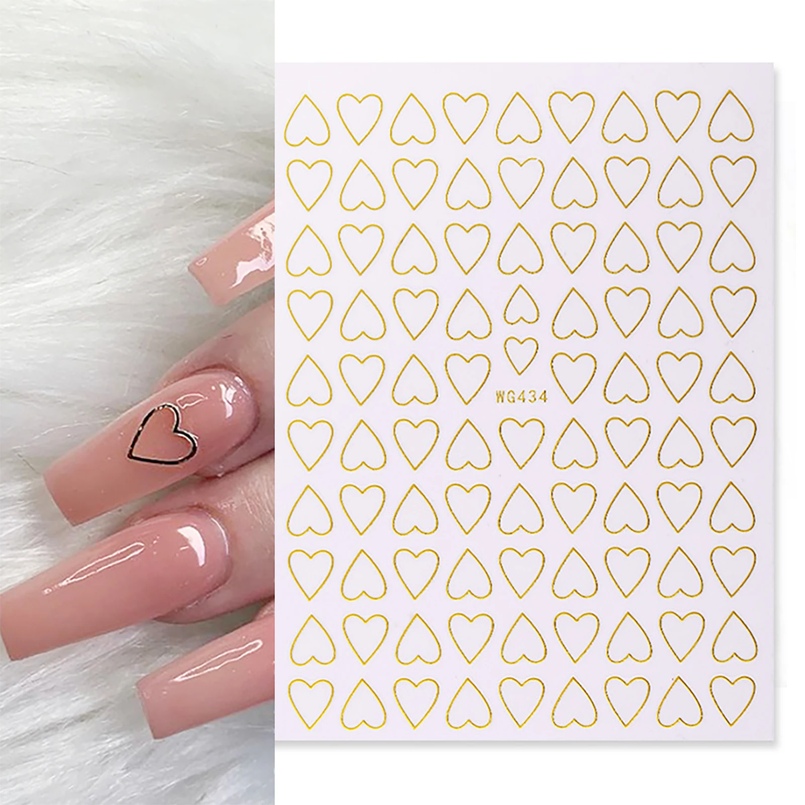 

1pcs Heart Cute Nail Stickers Designer Self-Adhesive Ultra-thin Hollow Nail Art 3d Decal Gel Nail Strips Nail Embellishments