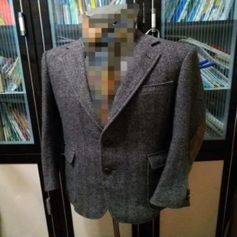 2020 мужской серый твидовый шерстяной Блейзер винтажный смокинг на двух пуговицах