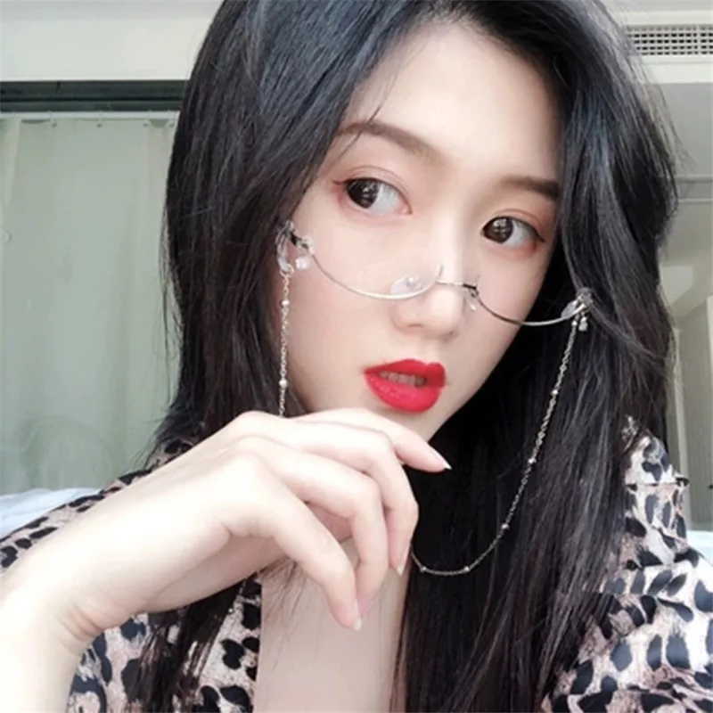 Очки унисекс в полуоправе с цепочкой простые металлические очки без оправы