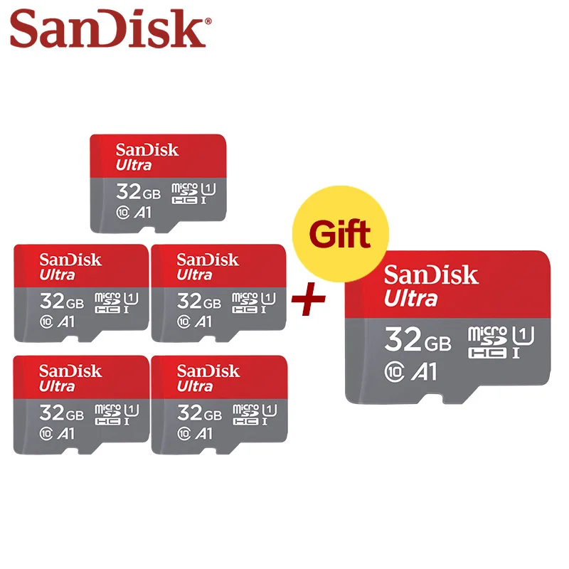 Купите пять и получите один бесплатно Sandisk TF карта Micro SD 32 Гб C10 64 мини памяти 128 ГБ