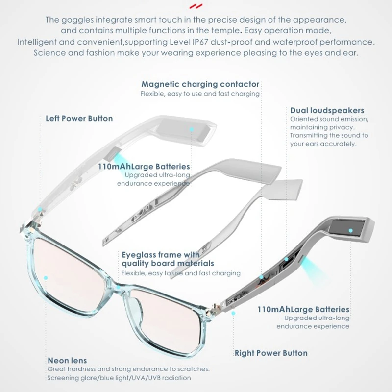 구매 H2-C 스마트 블루투스 안경 스포츠 근시 선글라스 음악 듣기 AI