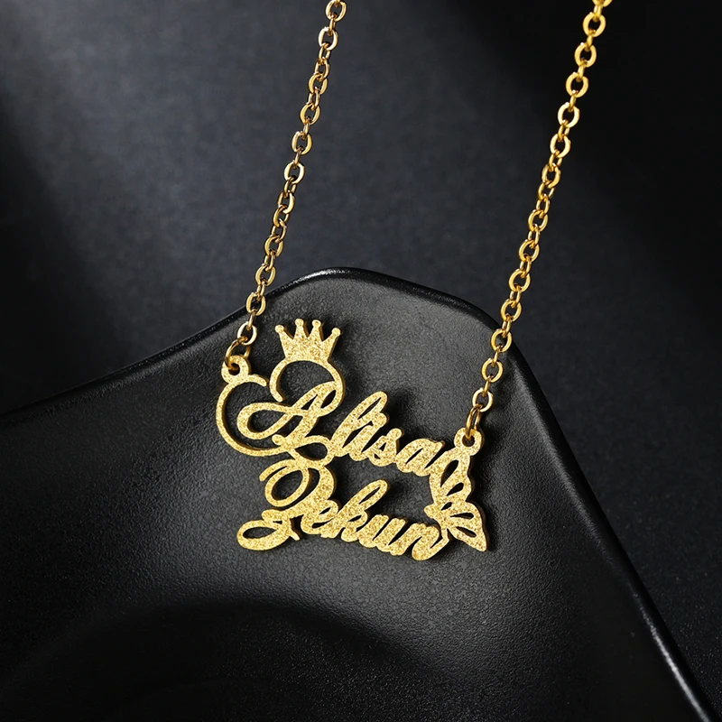 Ожерелье Uzone из нержавеющей стали женское колье с двойным именем короной и