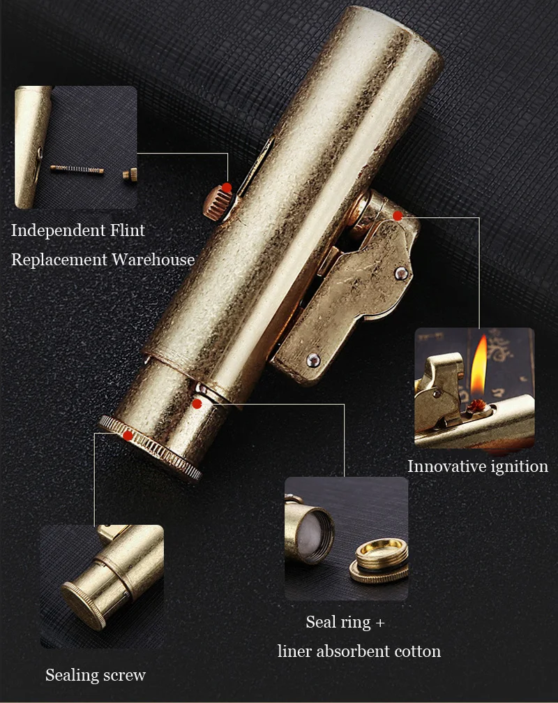 Латунная Зажигалка винтажная Ретро многоразовая масляная керосиновая Мини