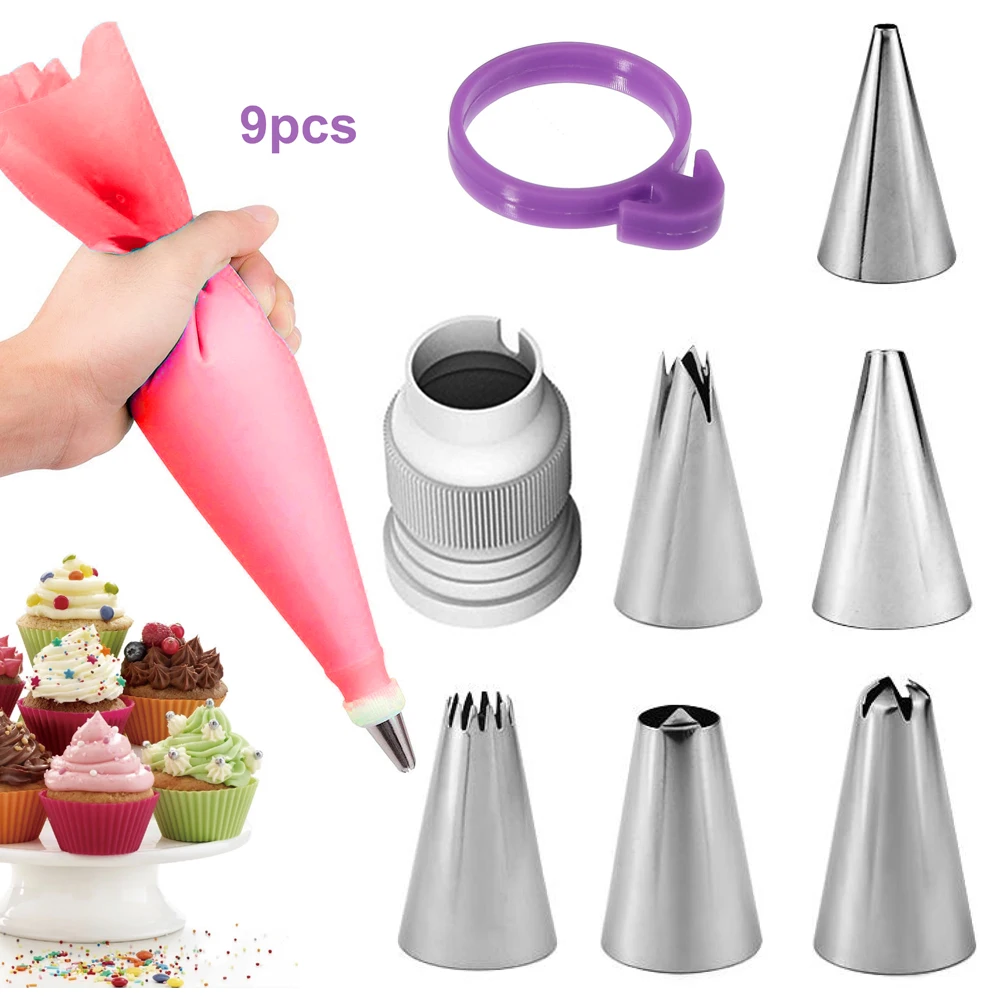 

Piping Bags &Tips Set Cake Decorating Supplies Kit for Baking Decorating Cake Cupcake Cookie Kitchen Cake Decorating Tools 9Pcs