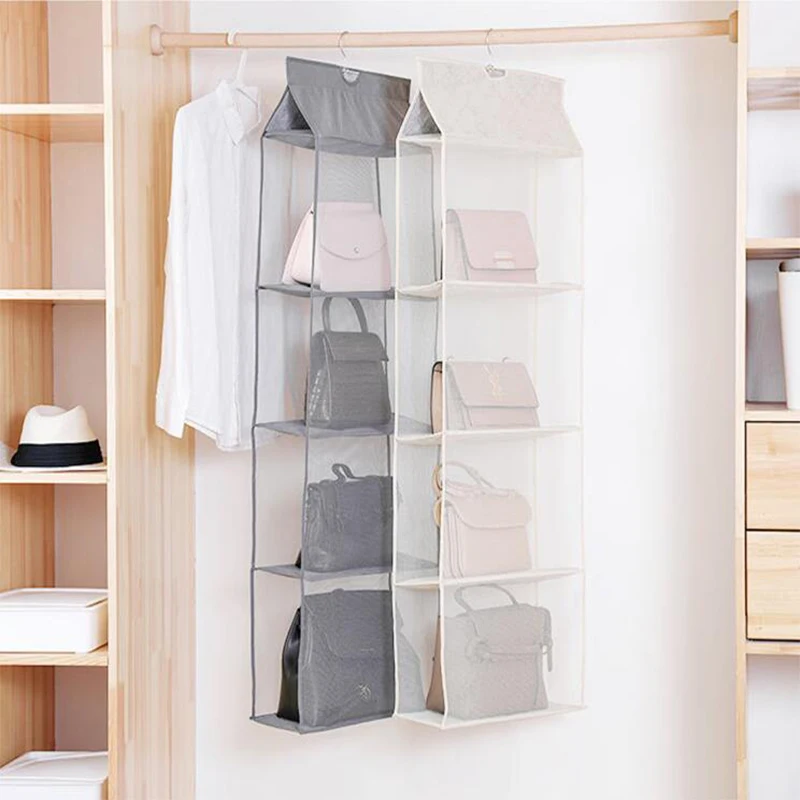 

2/3/4 Pockets Hanging Handbag Organizer for Wardrobe Closet Dust-proof Storage Bag Purse Big Handbag Tote Bag Clothes Organizer