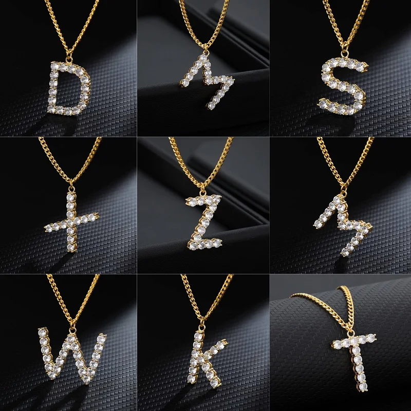 

New Letter Zircon Necklace Women Men Hip Hop Rock Couple Gift Fashion Pendant Necklace Jewelry Neck Chain Wholesale 2021 Trend