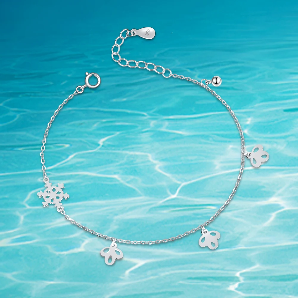 

Fashion Snowflake Anklets For Women 925 Sterling Silver Flowers O Link Anklet Bracelet Female Sweet Jewelry Christmas Gift