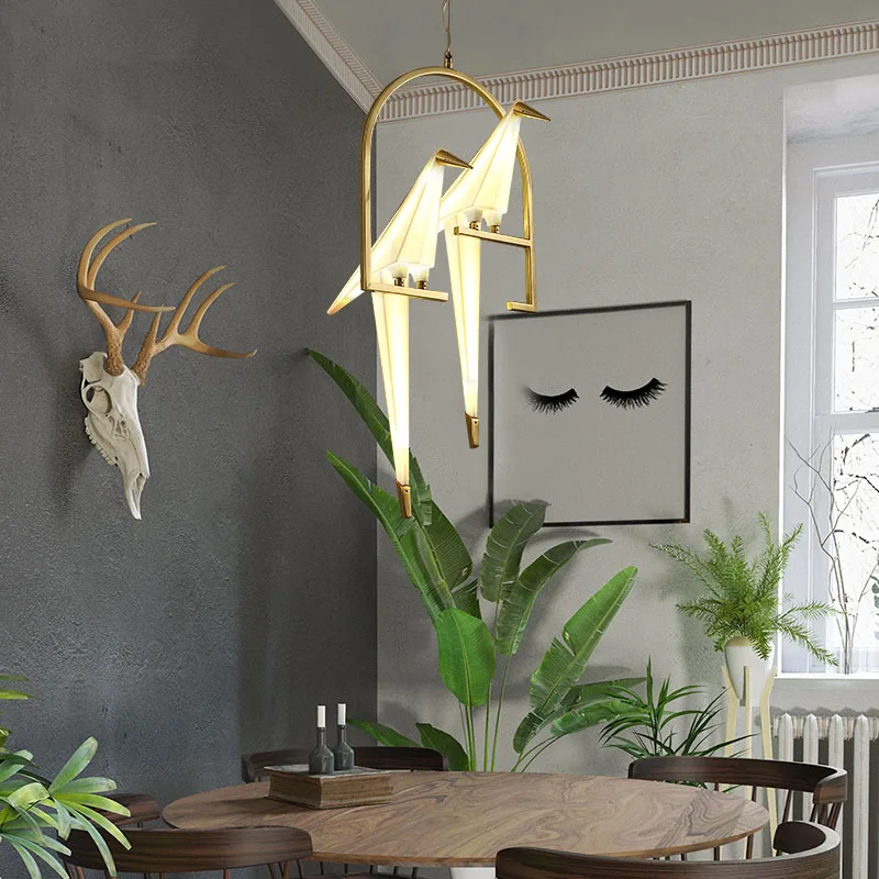 

Nordic Acrylic Paper Crane Bird Gold Bird Cage Pendant Light Living Room Bedroom Bedside Hanging Lamp Dining Room Light Fixtures