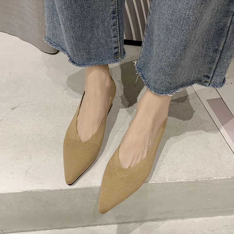 

3cm Heels Slimming Shoes 2021 Sandals Ladies Shallow Mouth Slip On Square Toe Pointed Pumps Lace-Up 5cm All-Match Latest Velvet