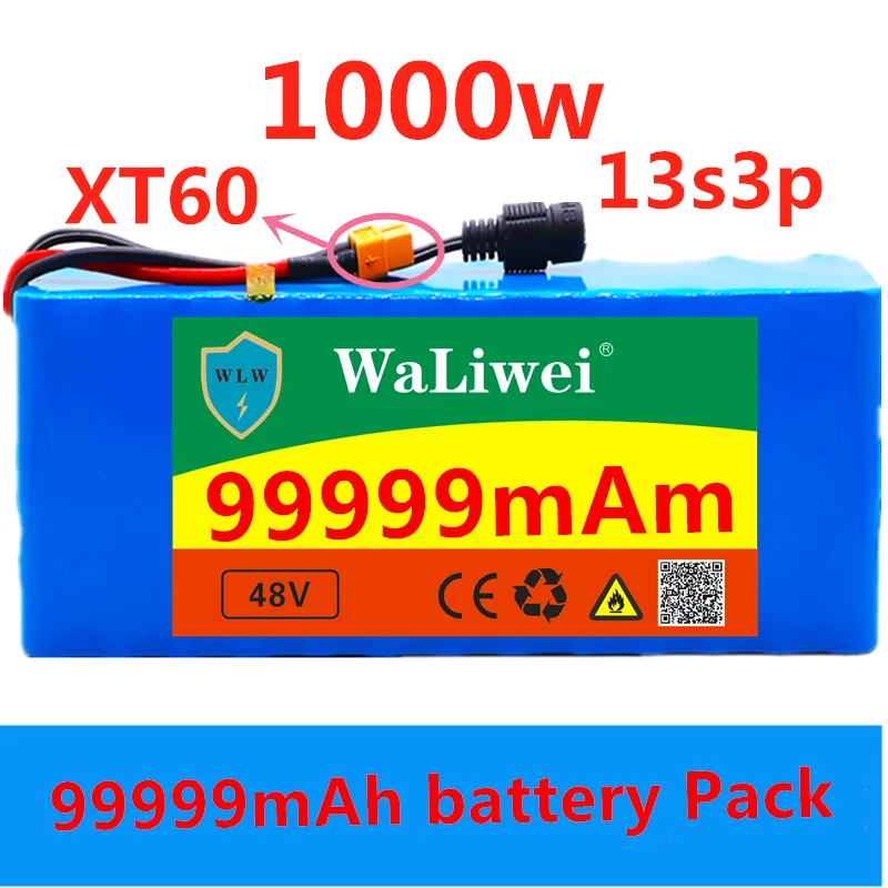 

48V battery 13s3p 99999mAh battery pack 1000W high power battery Ebike electric bicycle BMS with xt60 plug