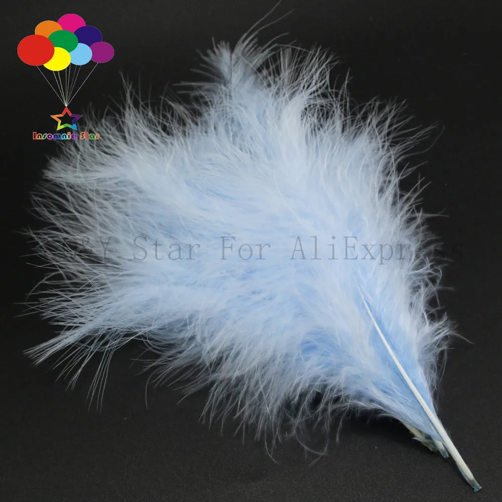 

10-15CM (4-6 inches) natural 100PCS turkey hair dyed sky blue full velvet decoration DIY jewelry show costume feather