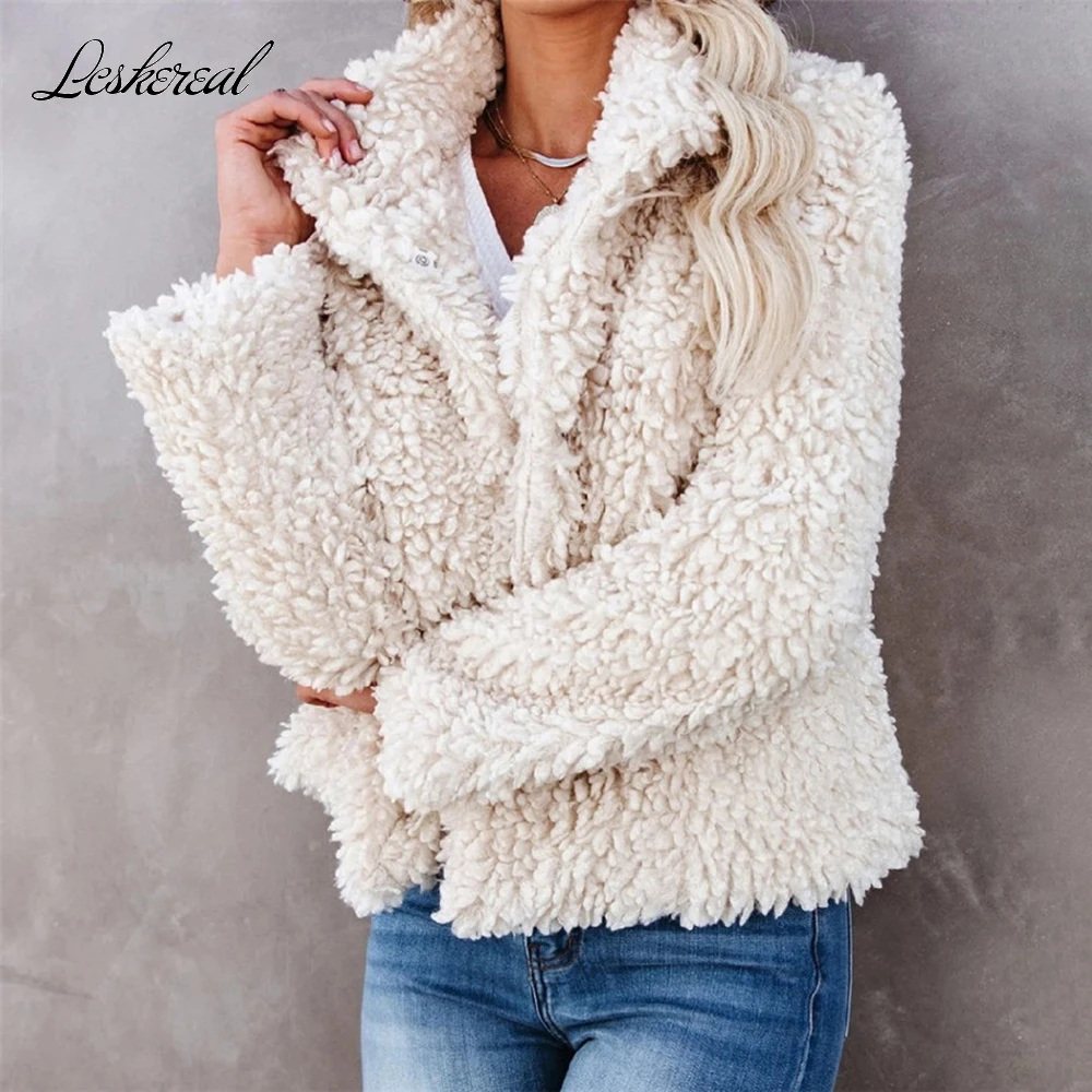 

Fashion Long Sleeve Warm Plush Lamb Fur Jacket Women 2021 Autumn Winter Casual Pink Faux Fur Coat Coats Hiver Femme