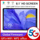 Планшет Y85, 8,1 дюйма, 2560*1600, 512 ГБ, 10 ядер, 8800 мАч, Wi-Fi, Bluetooth