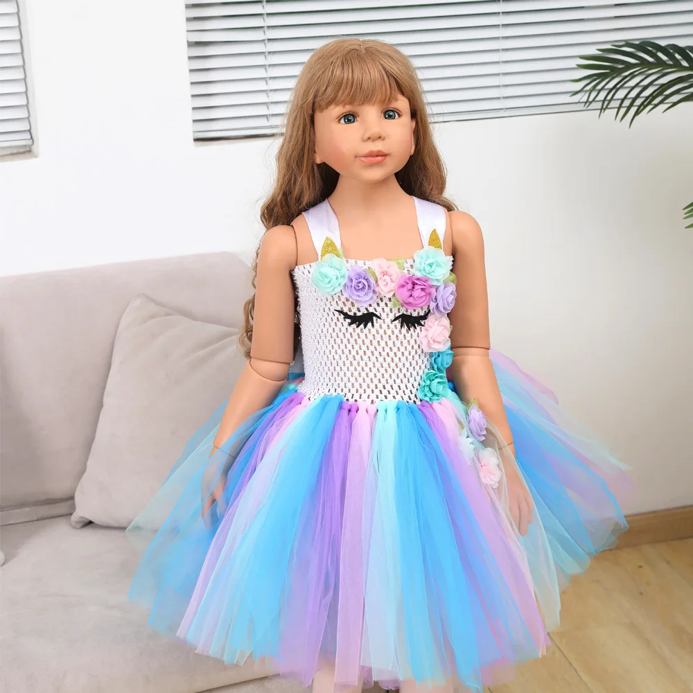 Платье с единорогом для девочек костюм принцессы Пастельными блестками детское