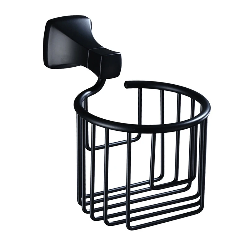 

European Style Wall-Mounted Toilet Paper Holder Punch-Free Tissue Roll Rack Aluminum Black Box Bathroom Shelf Decoration