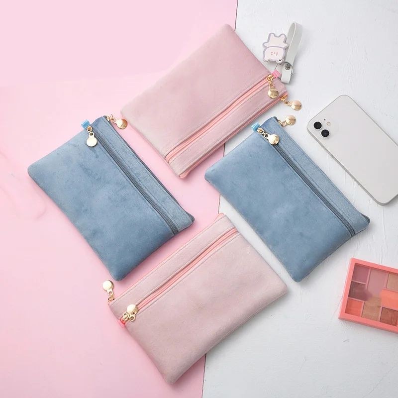 

Suede Handbag Multifunctional Zipper Pen Holder Toiletry Bag Fast Access Soft Touch Organizer for Makeup Brush LC
