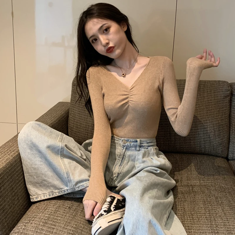 V-образный вырез сужающаяся к талии футболка для женщин нижнее белье осень-зима