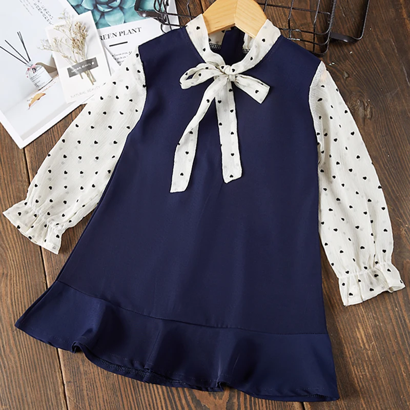 Menoea Girls Spring Dress 2020 Brand Korean Version Bow Sleeve Design Dresses Children Clothes 2-7Y Autumn | Детская одежда и
