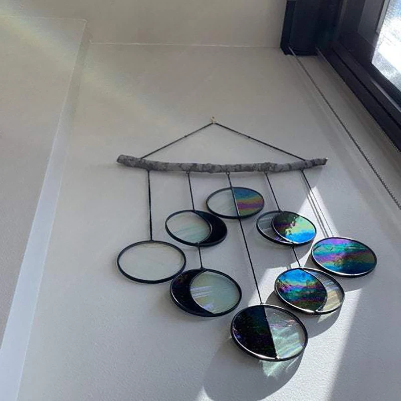 

Clear Rainbow Iridized Moon Phase Art Wall Hanging Stained Glass Moon Wall Decor