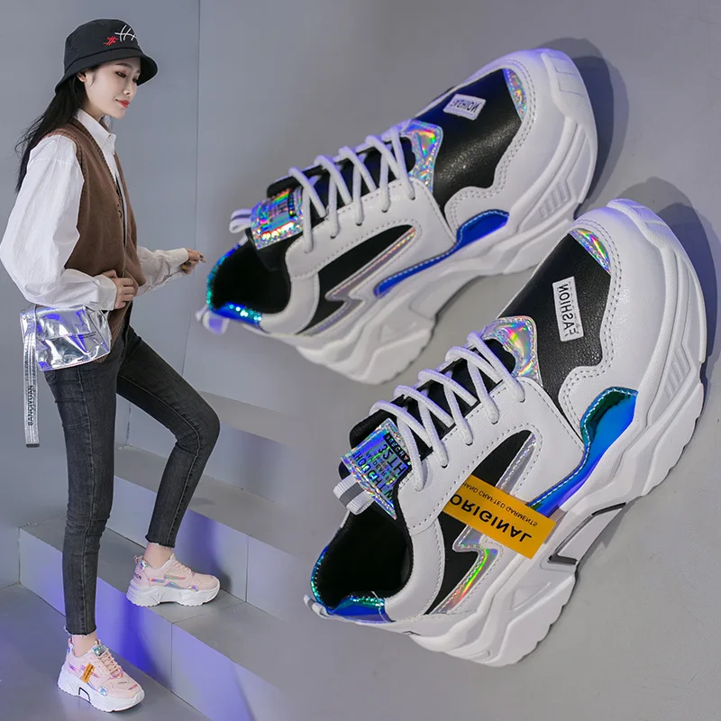 

Brangdy Women Sneakers 2021 New women's Shoes Autumn Winter Color Matching Old Shoes Platform Running Shoes White Black Pink
