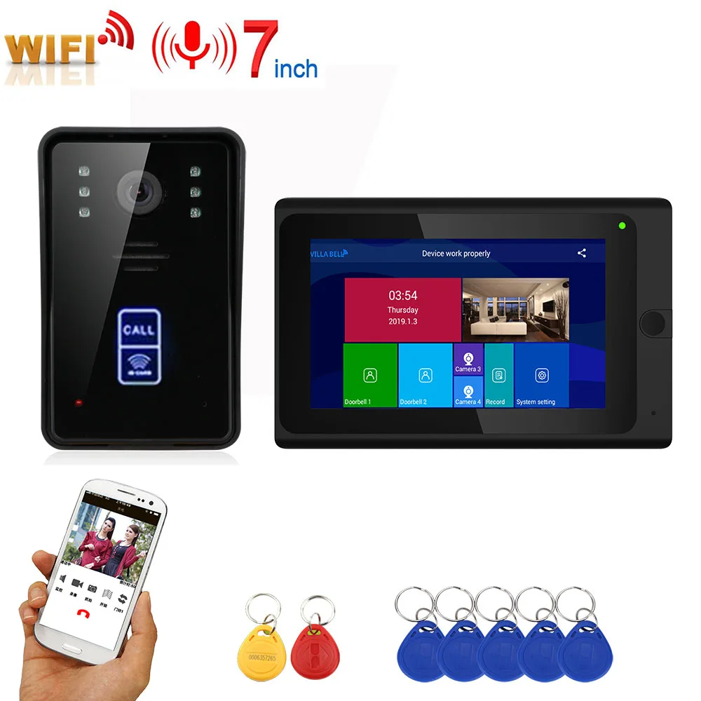 

Видеодомофон, 7 дюймов, беспроводной, Wi-Fi, RFID