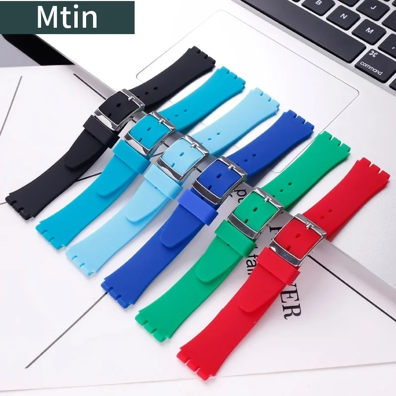 17mm19mm silicone strap men's pin buckle watch accessories For Swatch outdoor sports wristband ladies bracelet Watchbands tool