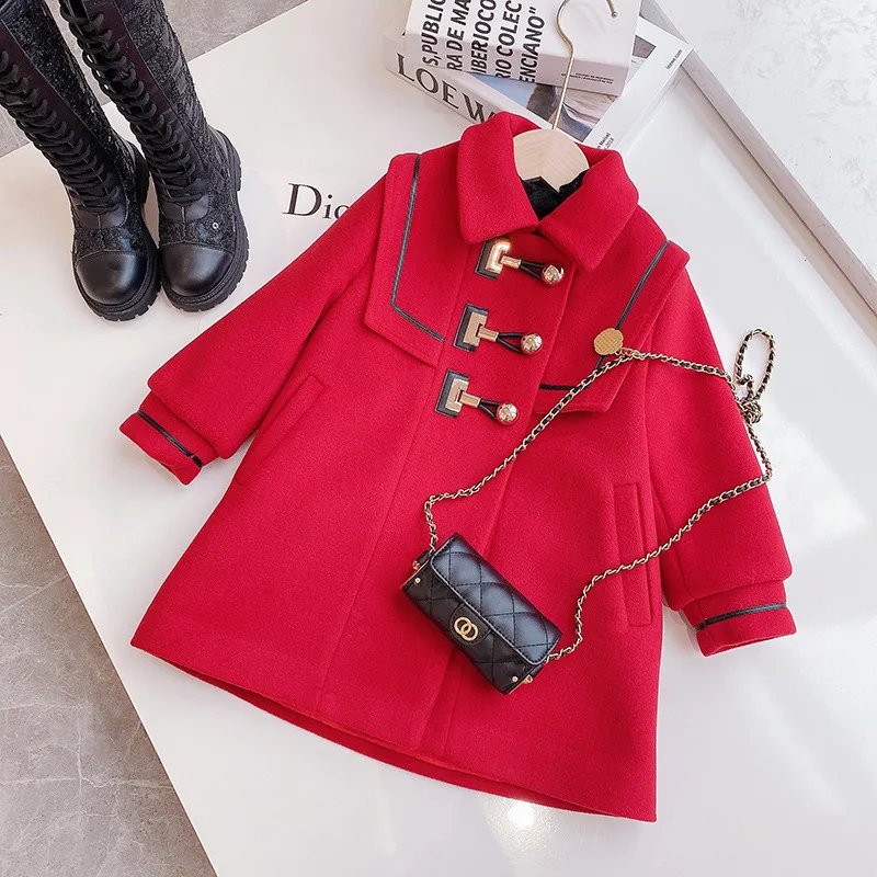 

Модная красная верхняя одежда для девочек, пальто, Осень-зима, Детские теплые куртки с длинным рукавом, детская одежда