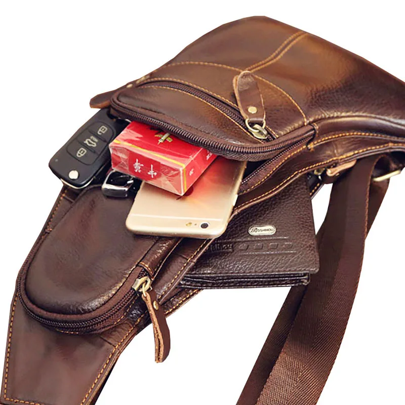 

High Quality Men Genuine Leather Cowhide Vintage Sling Chest Back Day Pack Travel Fashion Cross Body Messenger Shoulder Bag