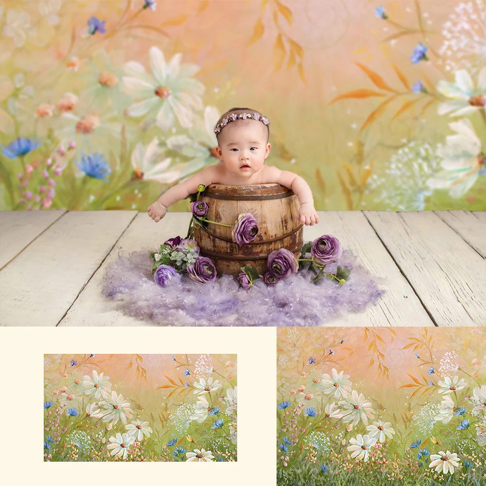 

Daisy-Newborn Baby Portrait Backdrops Hand Painted Printed Background Girls Birthday Cake Smash Floral Photo Studio Backdrop