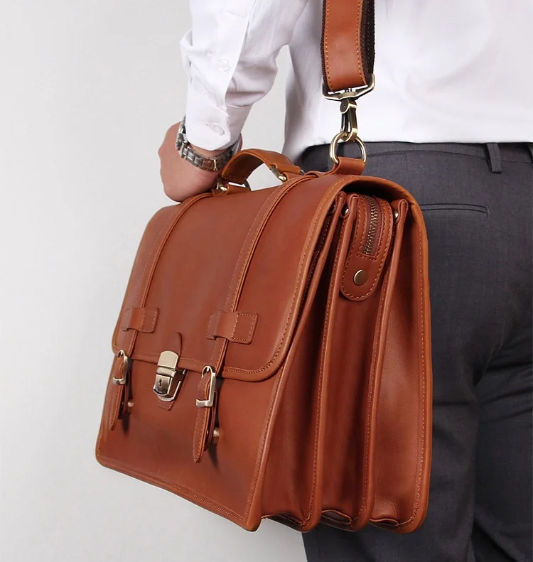 MAHEU Luxury Designer Leather Briefcase Mans Male Genuine Leather Business Bag Brown Leather Briefcase Bag For Laptop Notebooks