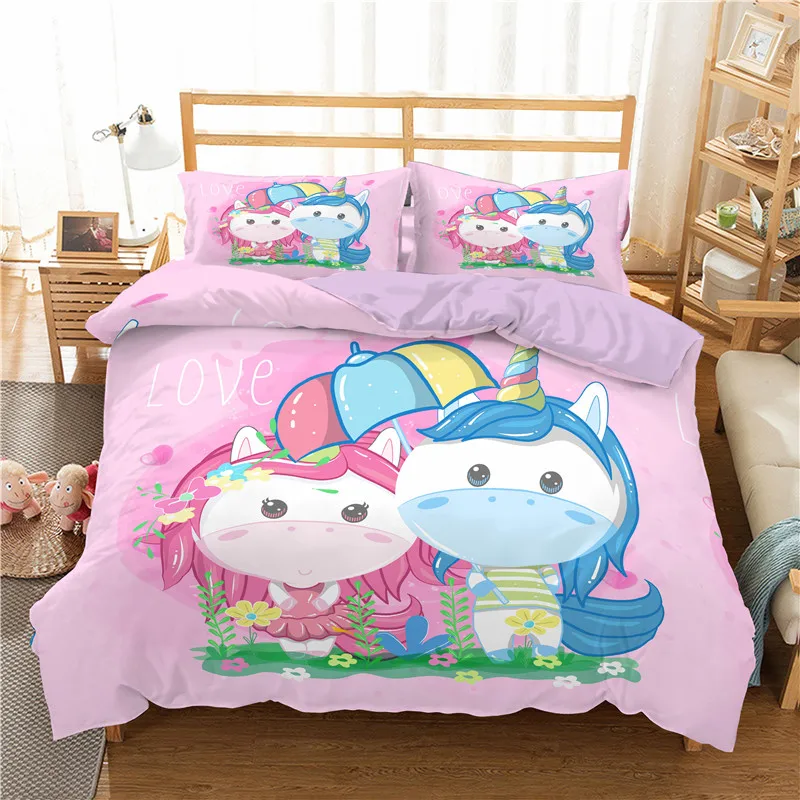 

New 3D Unicorn Bedding Set Duvet Covers Pillowcases Cartoon Comforter Luxury Bedding Sets Bedclothes Girl Children Home Decor