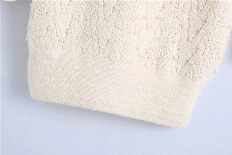 

Sweet Women Faux Pearl Solid Sweaters 2021 Fashion Ladies Ruffles V-Neck Knitted Tops Elegant Female Chic Bow Soft Pullovers