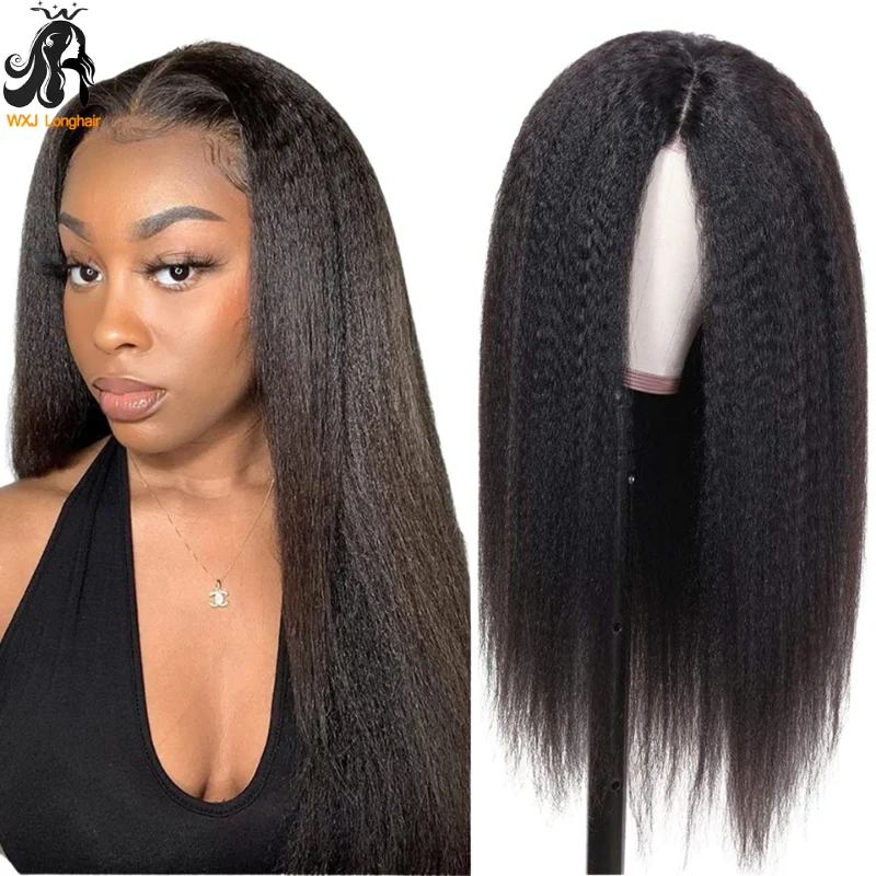 

13x4 Kinky Straight Human Hair Wigs for Black Women Glueless Yaki Straight Virgin Brazilian Human Hair Lace Wig with Baby Hair