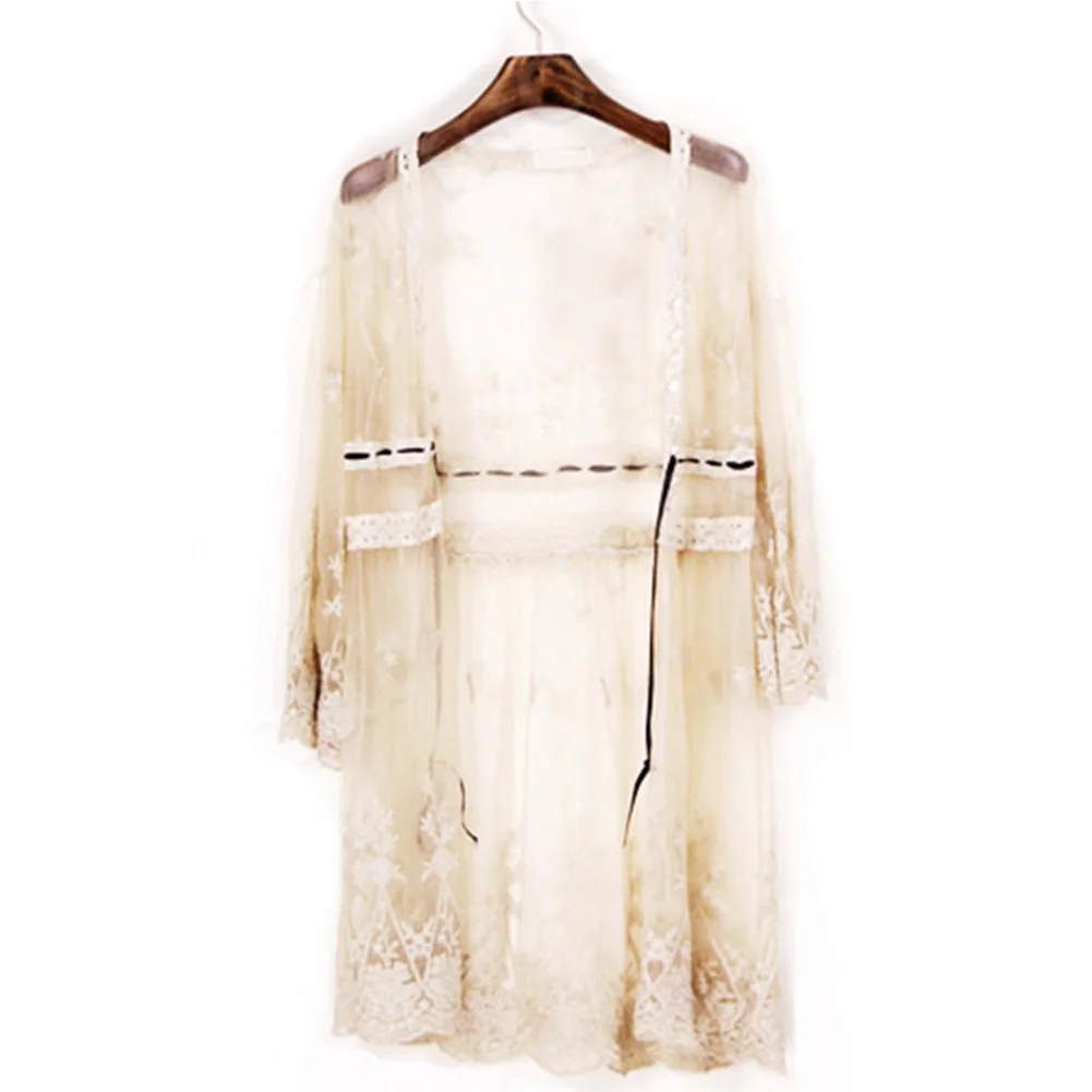 

Lace Summer Party Crochet Loose Long Sleeve Vacation Vintage Floral Printed Sexy Women Cardigan