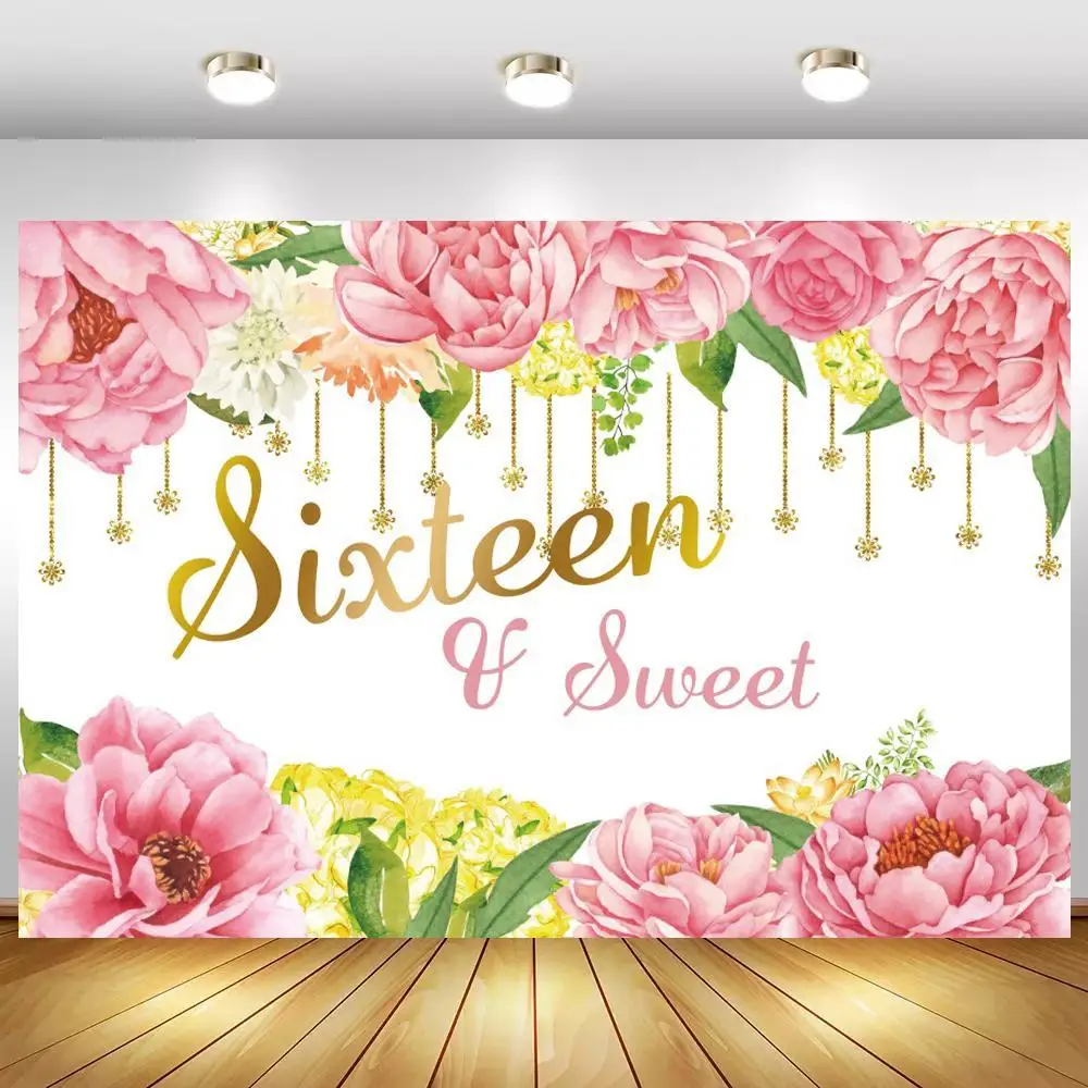 Beautiful Flowers Sweet 15 16 18th Gril Birthday Backdrops Party Decor Poster Quinceanera Prom Event Photo Backgrounds For Table