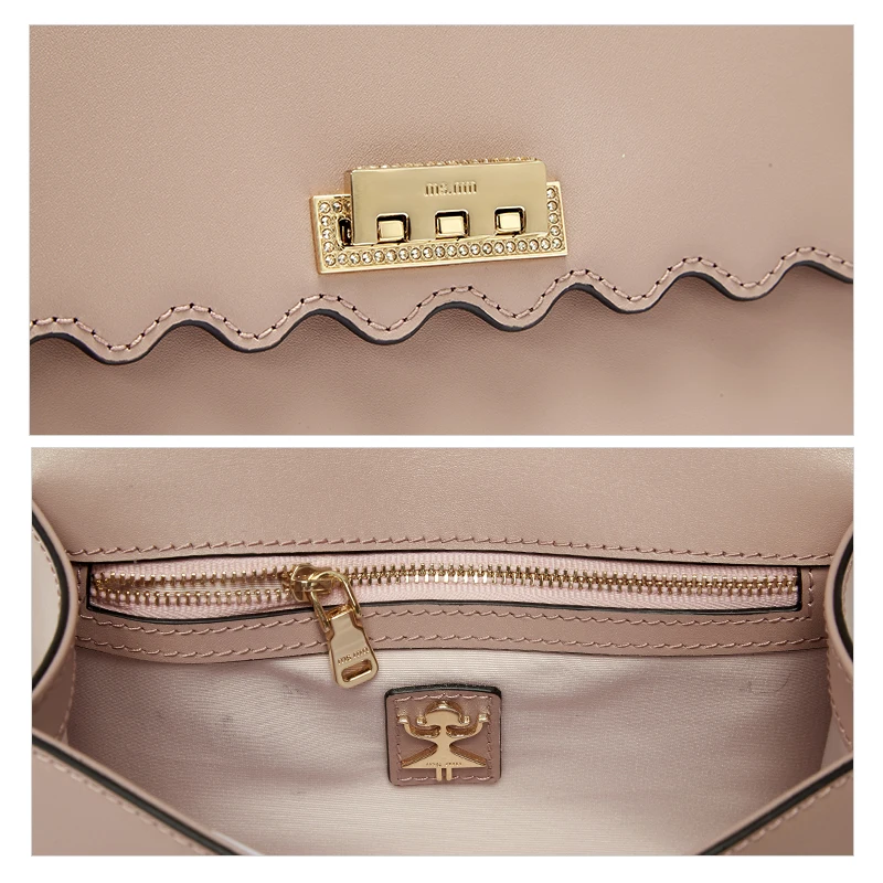 MS. MM замок с алмазами оборками сумки через плечо для женщин натуральная кожа