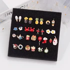 Женские милые серьги-гвоздики, мини-гамбургеры, фрукты, яйца, бокал, печенье, модные креативные украшения