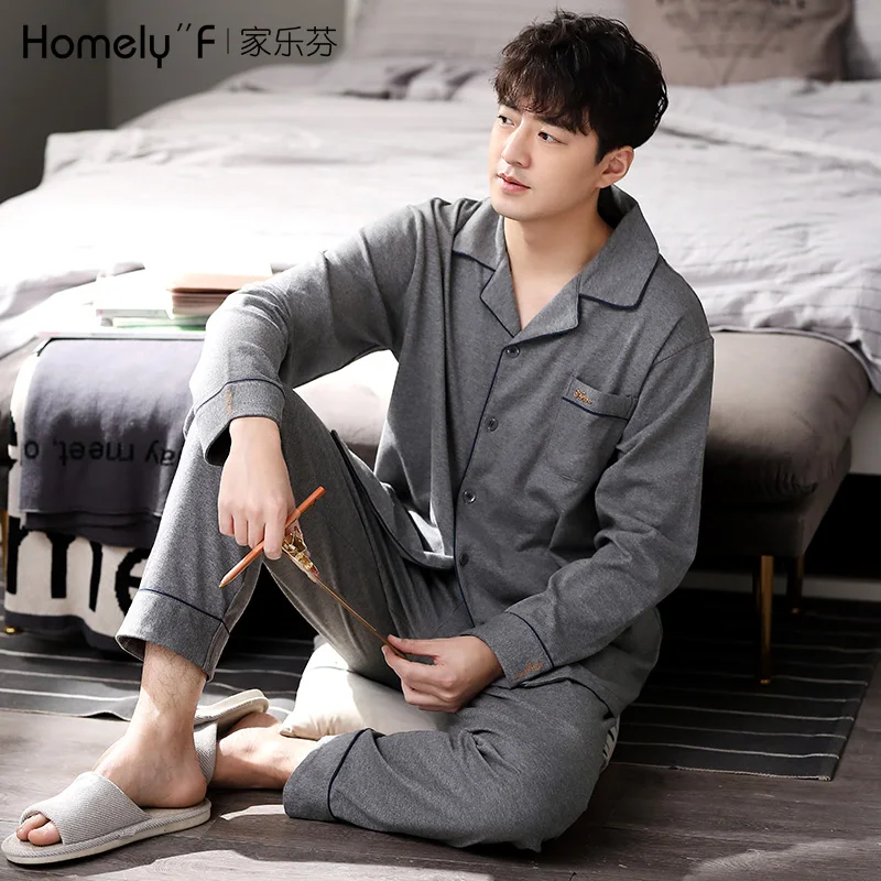 Casual Loose Sleepwear Autumn Cotton Bedroom Long Sleeve Comfy Set Plus Size Sleepwear Szata Zestawy Men's Sleep DB60SY