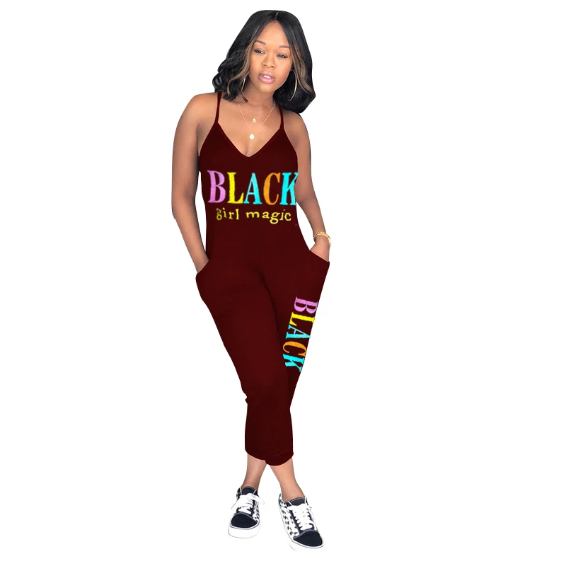 Женский комбинезон без рукавов Летний с V-образным вырезом и буквенным принтом