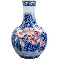 Ceramic handpainted floor vase vase antique blue and white glazed red flower vase Chinese home furnishing decoration gifts