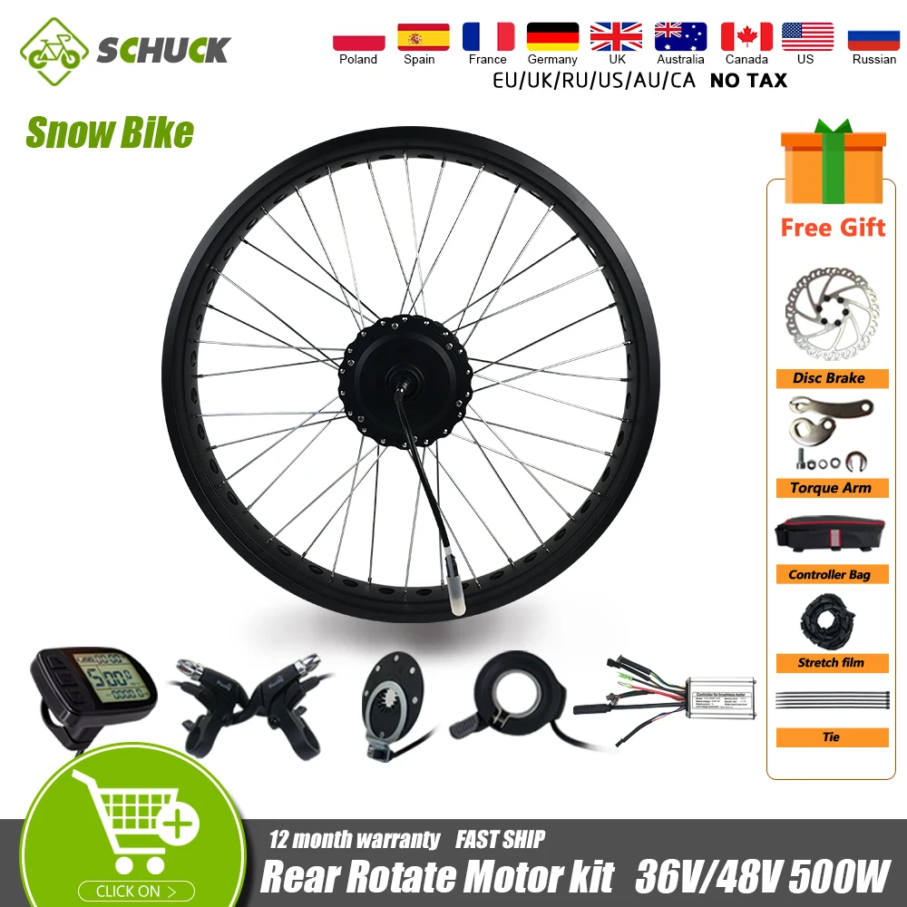 

Electric Fat Bike Motor Wheel 36V 48V 500W 170mm Rear Rotate Hub Motor Wheel 20 26 inch 4.0 Tyre For Ebike Snow Conversion kit