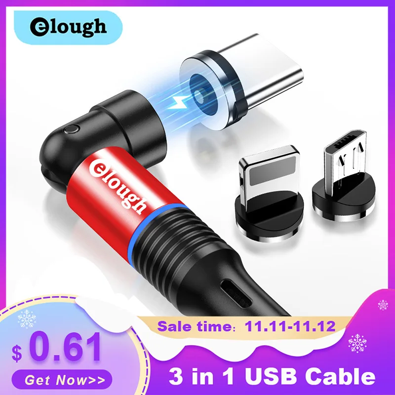 

Elough Magnetic Cable 540 Rotate Micro USB Type C Cable Fast Charging For iPhone Xiaomi Poco Magnet Charger 3 in 1 USB Wire Cord