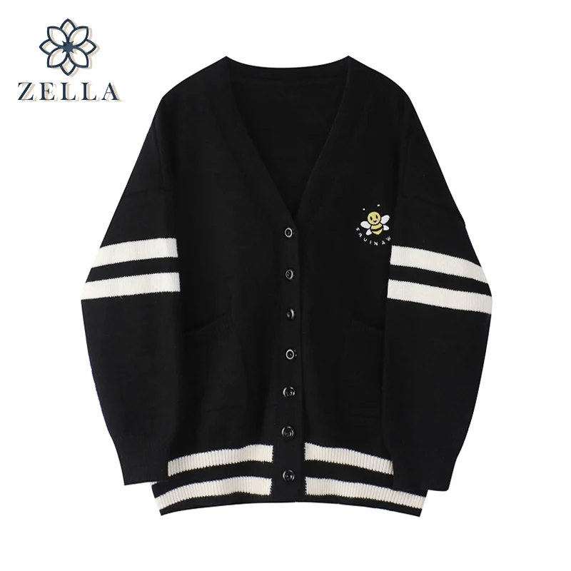 

Кардиган женский вязаный в полоску, с длинным рукавом и V-образным вырезом