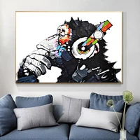 headphone music monkey canvas prints wall art animal oil painting wall pictures print for living room posters decor