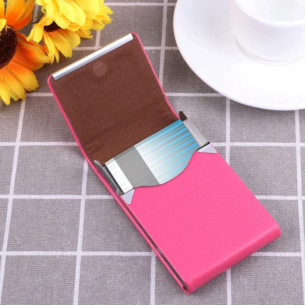 

Big Capacity Vertical Section Business Name Holder Credit Holder Fashion Unisex Visit Case Metal Wallet PU Leather Steel B