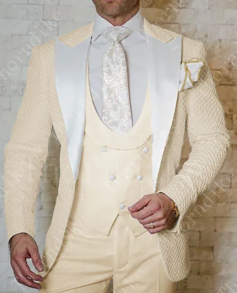 suit 12 Костюм Homme дизайн формальный смокинг 3 шт остроконечные лацканы свадебные костюмы для мужчин приталенный Белый Жаккардовый мужской костюм жениха - Цвет: suit 12