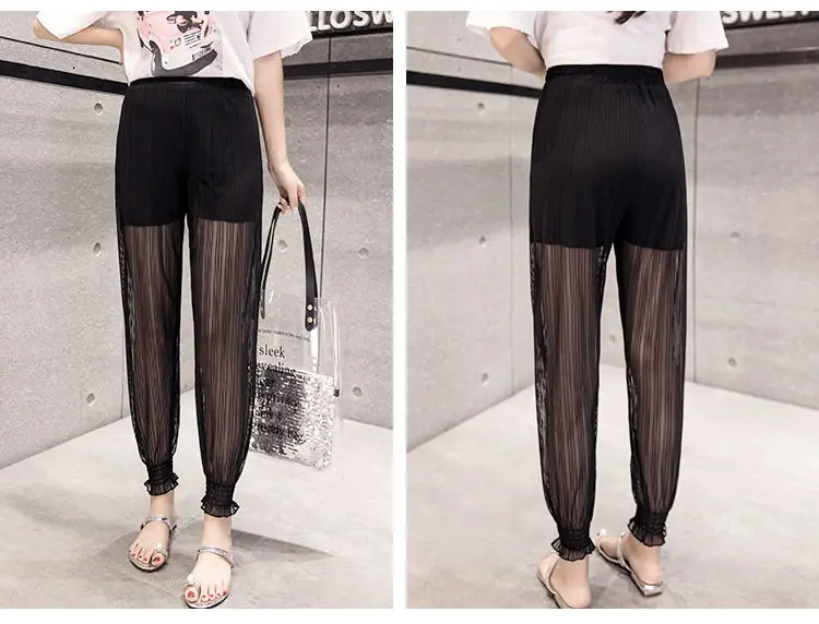 2020 Летние повседневные женские брюки прозрачные сексуальные модные черные