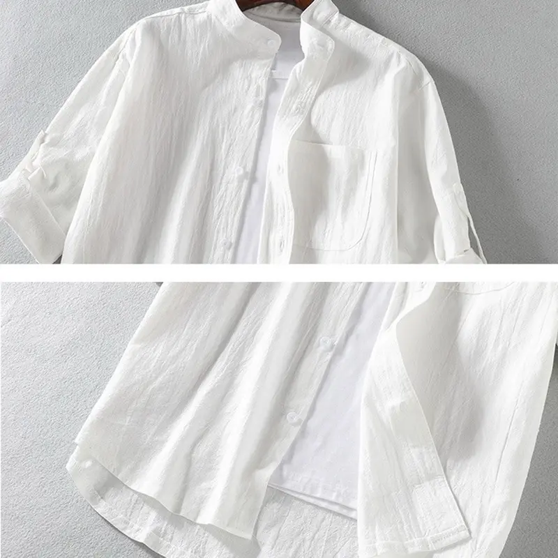 

2021 New Men's Casual Blouse Cotton Shirt Loose Tops Spring Autumn Summer Handsome Men Shirt Short Sleeve Tee Shirt Dropship