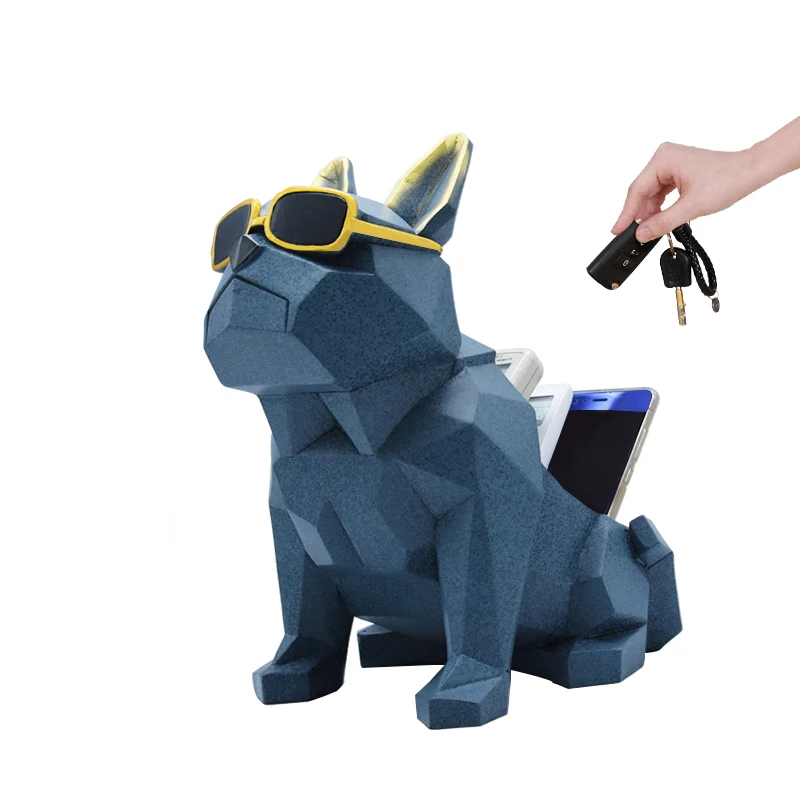 

GEOMETRIC BULLDOG FIGURINE ANIMAL DOG ART SCULPTURE MULTIFUNCTIONAL WII REMOTE STORAGE BOX RESIN HOME DECORATION R510