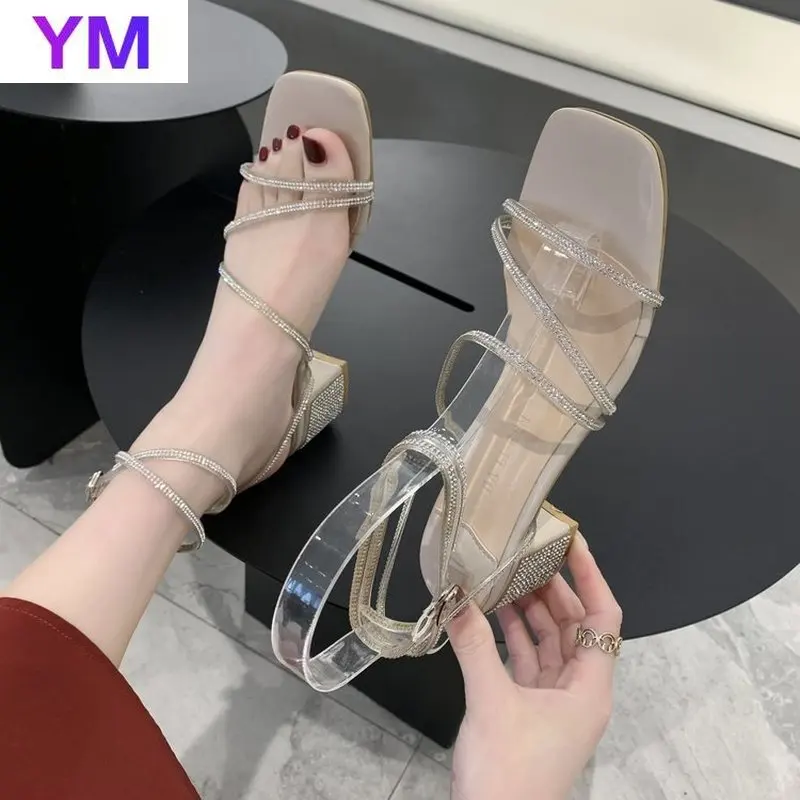 

Женские босоножки с кристаллами, туфли с перекрестными ремешками на щиколотке и ремешком на щиколотке, обувь в римском стиле с пряжкой на вы...